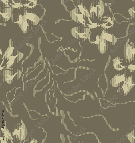 Konstfotografi Seamless olive green abstract floral pattern