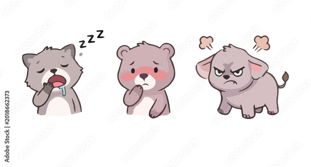 Obraz premium Illustration set of baby bear animals, with various expressions on their faces