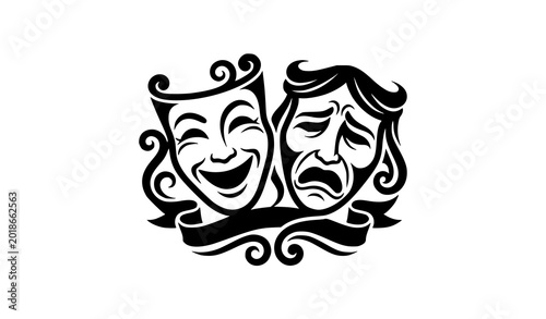 Fotografie Comedy and tragedy theater masks silhouette, drama and performance art symbol