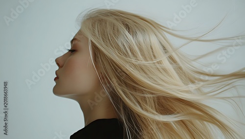 Blonde Beauty Captivating Portrait of Windswept Hair Flowing Elegance and Style Attractive Female with Perfect Profile