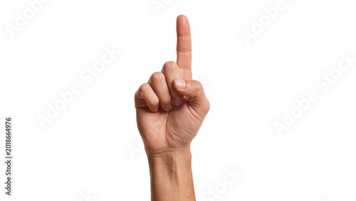 Foto Human hand pointing upwards with index finger
