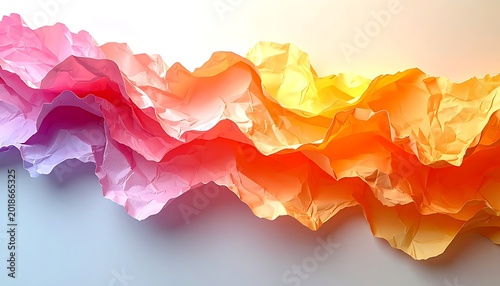 Abstract colorful geometric wave pattern with vibrant gradient, representing data flow or sound visualization, ideal for digital backgrounds and tech concepts