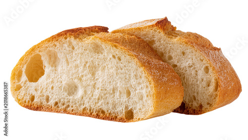 Foto Rustic baked baguette slices showing airy crumb structure