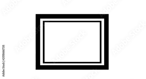 Empty Black Minimalist Picture Frame Isolated on Plain White Background