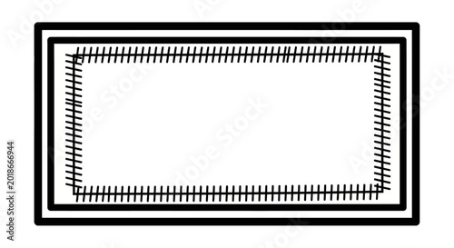 Minimalist black and white hand-drawn rectangular frame with decorative stitched border design