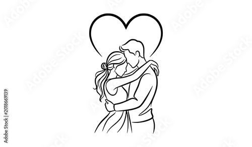 Canvas-taulu Man and woman in love silhouette inside a heart shape