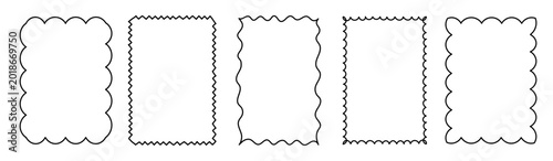 Wavy and scalloped rectangular frames, vector hand drawn line art borders for greeting cards, invitations, certificates
