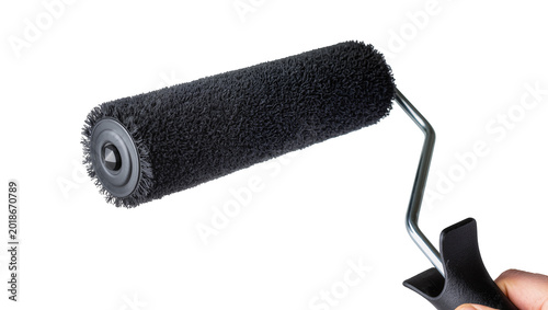 Bild auf Leinwand Black bristled paint roller with plastic handle and metal core