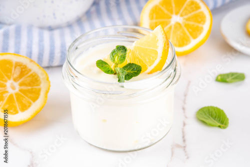 Tableau sur toile Sweet and sour Lemon Yogurt Mousse or pudding