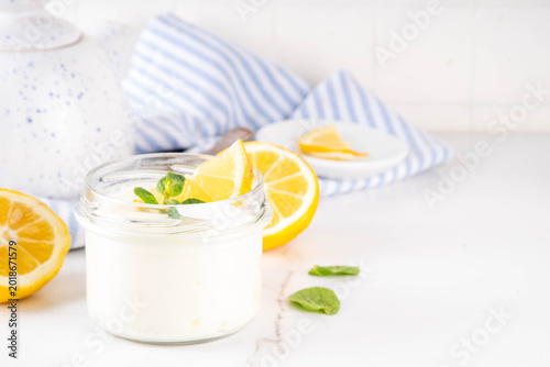Tableau sur toile Sweet and sour Lemon Yogurt Mousse or pudding