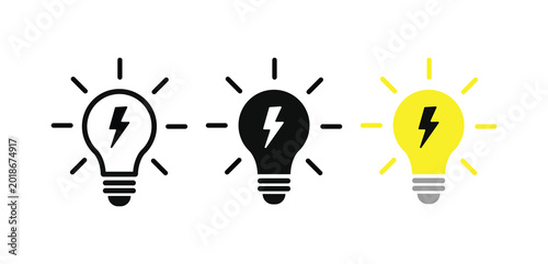 Fotografie Electric light bulb icon with lightning bolt