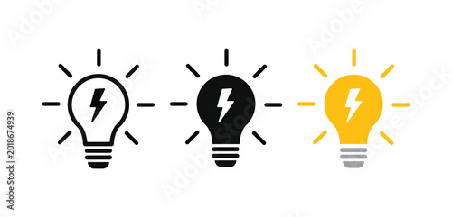Obraz na płótnie Electric light bulb icon with lightning bolt