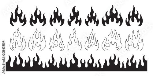 Εκτύπωση καμβά Collection of stylized flame and fire icons illustrating different styles of burning embers and abstract wavy hot shapes for design