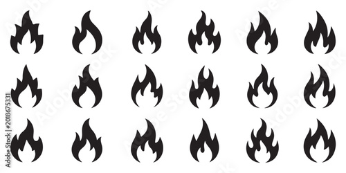 Canvas Print Assortment of stylized fire and flame icons demonstrating different styles of burning embers and abstract wavy hot shapes
