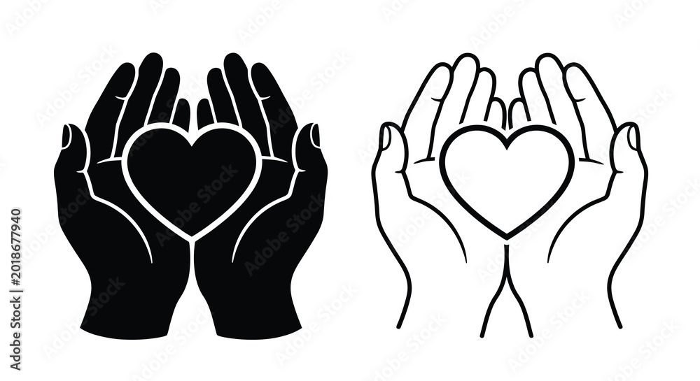 Fototapeta premium cupped hands holding heart silhouette high quality professional
