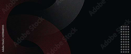 Abstract Black Background with Red and White Curved Line Pattern
