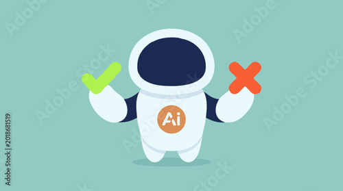 Εκτύπωση καμβά AI robot deciding, showing green checkmark and red crossmark