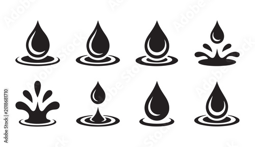 Konstfotografi Water drops and splashes icons in silhouette for liquid and purity concepts