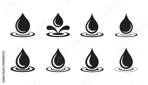 Konstfotografi Water drops and splashes icons in silhouette for liquid and purity concepts