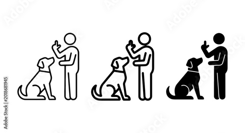 Photos Dog Training Icons, Pet Obedience Symbols, Human and Canine Instruction Graphics