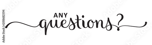 Photos ANY QUESTIONS? black brush lettering banner on transparent background