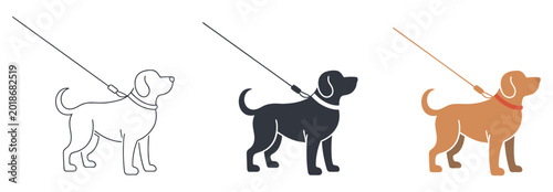 Bilde på lerret Dog standing on leash with collar vector illustration for pet walking obedience