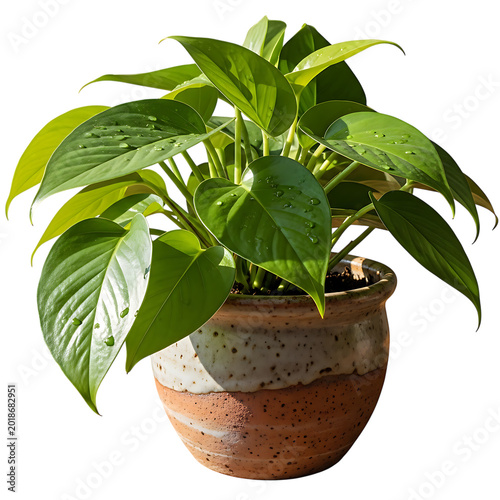 Potted houseplant with variegated green leaves isolated on transparent background