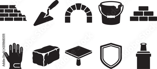 Bild auf Leinwand Robust vector icons for building tools, bricklaying, and brickwork