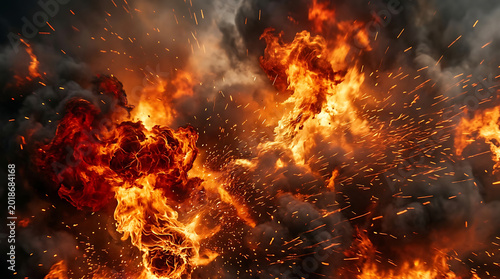 Massive explosion with intense fire and smoke explosion destruction accident