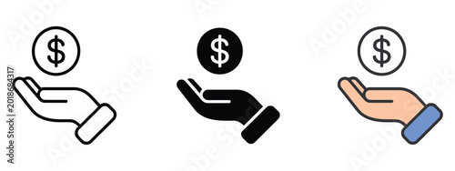 Financial investment icon set, financial assistance and generosity symbol, modern flat and outline vector icons suitable for savings apps, investment platforms