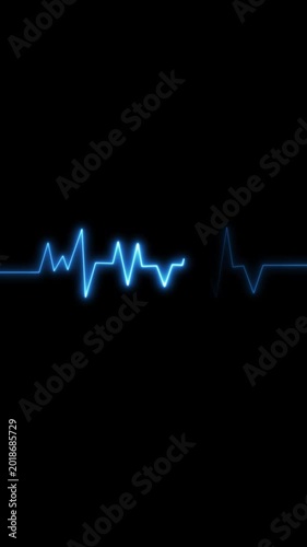 Blue neon heartbeat EKG line on black background. Blue neon heartbeat EKG line. Blue neon heartbeat EKG heart rate.