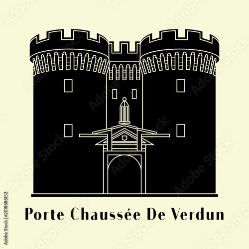 Silhouette Porte Chaussée de Verdun icon vector illustration of a historic building  in Paris, Simple outline icon design cartoon landmark for vacation travel tourist attractions.

