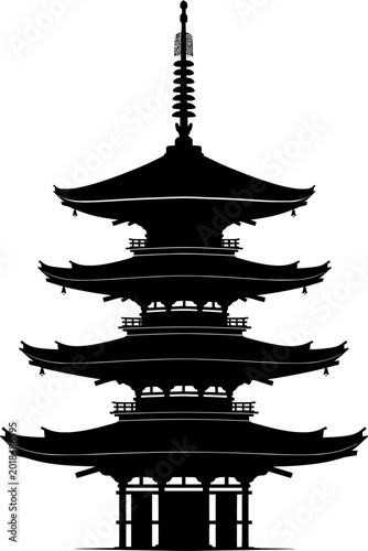 Silhouette of a Serene Temple: A silhouette of a meticulously designed temple, exuding tranquility. This image showcases the precise lines, and detailed craftsmanship of the architectural marvel.