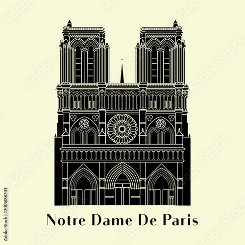 Silhouette Notre Dame de Paris  icon vector illustration of a historic building  in Paris, Simple outline icon design cartoon landmark for vacation travel tourist attractions.
