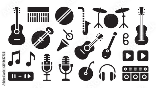 Music instrument and equipment flat design icon set for your design and website applications.