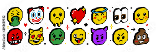 Obraz na płótnie Pixel 3d isometric emoji icon sticker set
