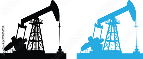 Tableau sur toile Modern Heavy Machinery, Fossil Fuel Industry, and Energy Sector Vector Graphic, vector, illustration, silhouette