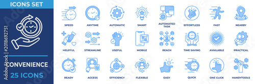 Foto Convenience Icon Set Line blue Style