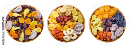 Panel kuchenny z motywem Set of various plates of dries fruits isolated on transparent background, top view