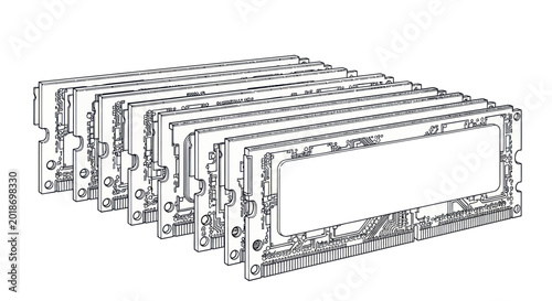 Photos Line art illustration of computer RAM memory modules on a white background