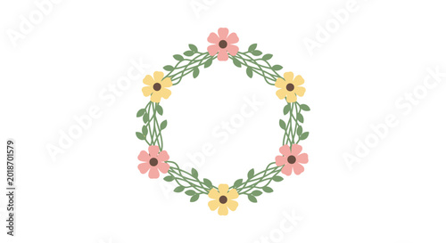 Floral Wreath with Pink Yellow Flowers.