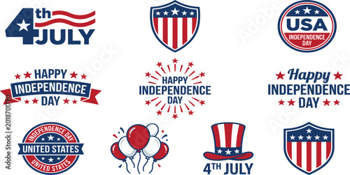 Фотография Fourth of July Independence Day Badge Set with American Patriotic Symbols Shield