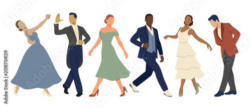 Foto People Dancing Ballroom Elegance Collection, Diverse Couples in Formal Evening A
