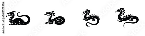 Фотография Stylized Basilisk Silhouette Collection – Mythical Dragon Monster Mascot Icons,