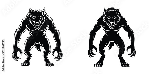Billede på lærred Werewolf Vector Silhouette Set – Fierce Monster Creature Design, Mythical Beast