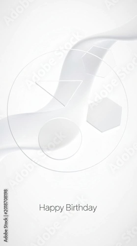 Elegant abstract birthday greeting card design featuring soft flowing white ribbons and minimalist geometric shapes for a clean, modern celebration concept