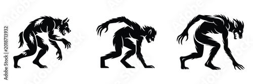 Foto Feral Shapeshifter Silhouette – Wild Werewolf Monster Vector, Dark Fantasy Creat