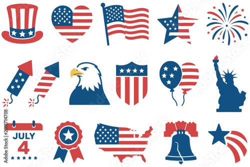 Fotografie Set of independence day icons for celebration graphics.