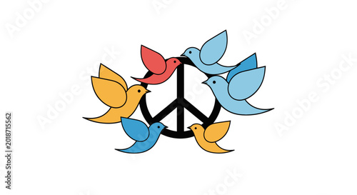 Tableau sur toile Colorful birds circle a peace symbol illustration.