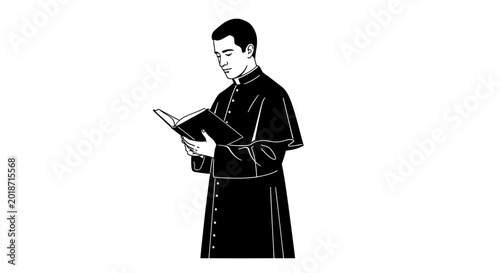 Fotografie Illustration of a young Catholic priest reading a holy bible.